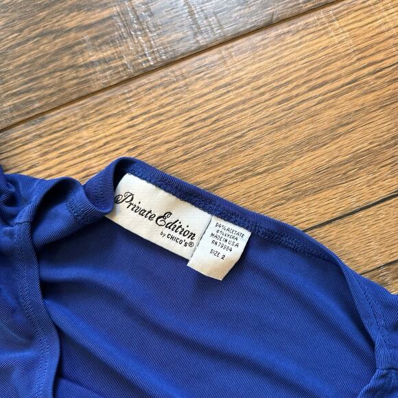Vintage Chico’s Private Edition Blue Boat Neck Top Size 2 USA Made 3/4 Sleeve - Picture 3 of 6